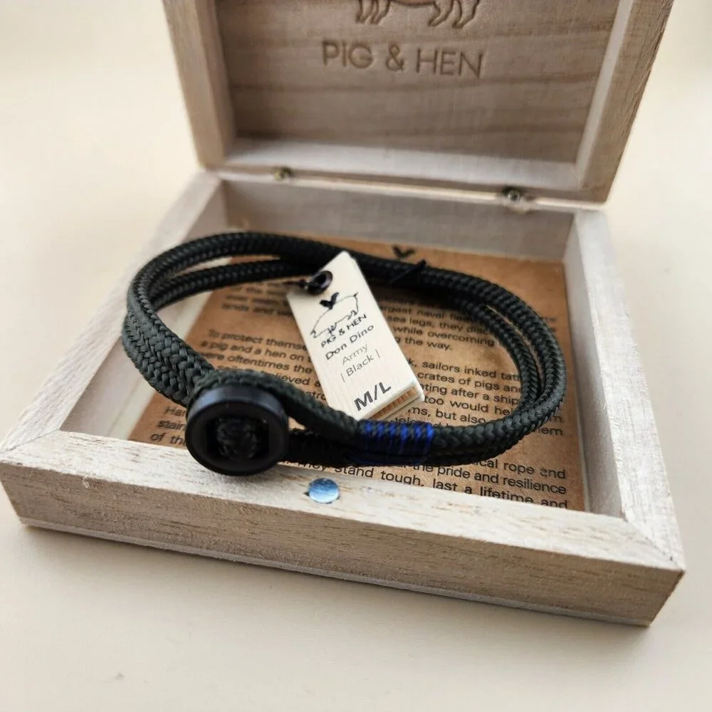 Pig and Hen Don Dino Men's Rope Bracelet Size M/L Army Green